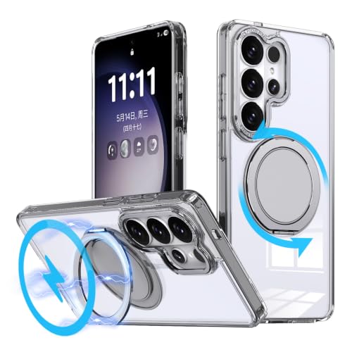 360 Rotatable Magnetic Stand for Samsung Galaxy S26 Ultra Case with Ring Kickstand, Compatible with Magsafe,Military Grade Shockproof Translucent Protective Case - 6.9 inch,Clear - color: Clear, size: For Samsung Galaxy S26 Ultra