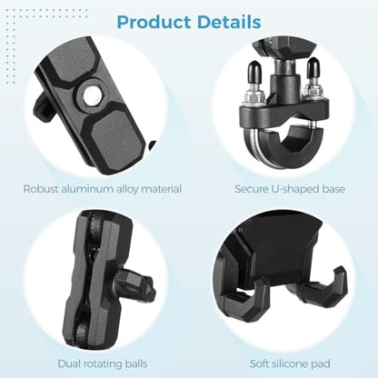 Vibration Dampening Motorcycle Phone Holder, Adjustable Mount for 4.7-7.2 Phones with Anti-Shake Features