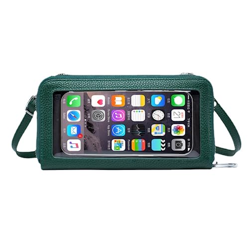 Cell Phone Purse for Women Touch Screen Crossbody Wallet Genuine Leather Mini Bag with Phone Holder Pocket - color: Dk Green