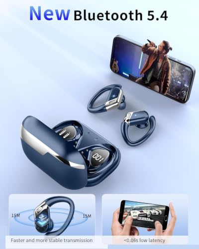 Matast Wireless Earbuds, Bluetooth 5.4 Headphones Sport, 50H Deep Bass Sound Over Ear Buds with 4 ENC Noise Cancelling Mic, Dual LED Display, IP7 Waterproof Earphones with Earhook for Workout, Blue - color: Blue