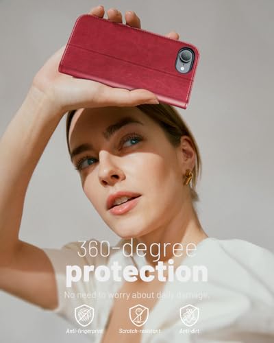 OCASE for iPhone 17e/iPhone 16e Wallet Case, Card Holder, Red | RFID Blocking, Kickstand, Magnetic Closure, PU Leather Flip Folio, Shockproof TPU Shell, Protective Phone Cover (6.1") - color: Red