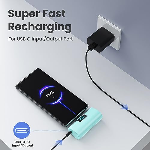 [2-Pack]Portable Charger for iPhone 17/16/15 Series,5200mAh PD USB C Power Bank Built-in USB-C Connector, Battery Pack Compatible with iPhone 17/17 Pro Max/16 Pro/15 Series,Galaxy,Android(Pink+Green) - color: Pink+Green