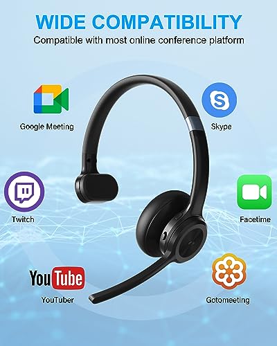 MONODEAL Trucker Bluetooth Headset, Wireless Headset with Microphone ENC Noise Cancelling & Mute Button, 30H Talk Time, Bluetooth 5.2 Headphones for Work, Office, Call Center - color: Deep Black