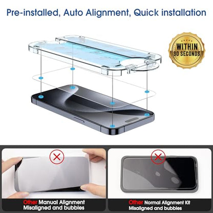 amFilm OneTouch for iPhone 15 Screen Protector 6.1'' Tempered Glass - size: IPH15-6.1”