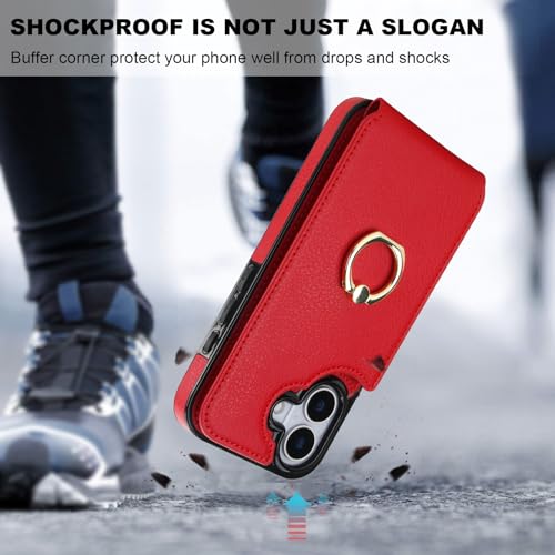 Folosu for iPhone 17 Case Wallet with Card Holder, Finger Ring Cover Red - color: Red