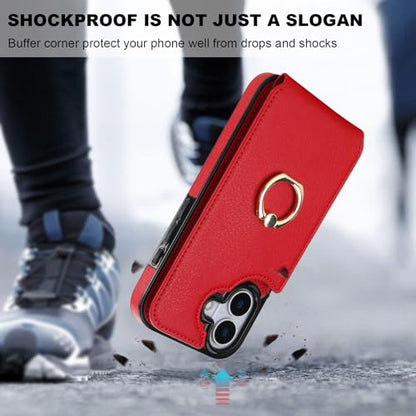 Folosu for iPhone 17 Case Wallet with Card Holder, Finger Ring Cover Red - color: Red