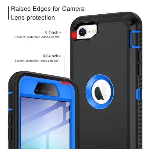 I-HONVA for iPhone SE 2022/2020 Case Built-in Screen Protector Shockproof Dust/Drop Proof 3 in 1 Full Body Rugged Heavy Duty Cover for Apple iPhone SE 3rd/2nd Gen 4.7,Black/Blue - color: Black/Blue