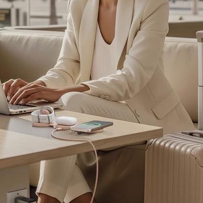 Satechi OntheGo 3-in-1 Wireless Charger, Qi2 15W Fast Charging, Desert Rose - color: Desert Rose