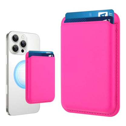 Compatible with MagSafe Wallet, Leather TPU Protective, Hot Pink - color: Hot Pink