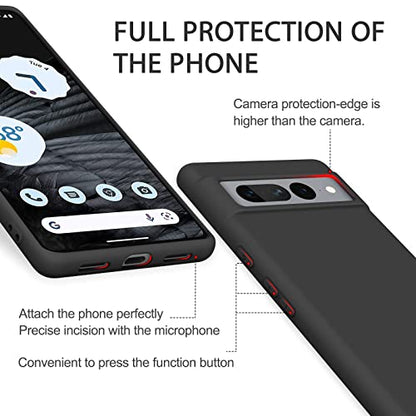 Silicone Phone Case Compatible with Google Pixel 7 Pro, Soft Protective Smart Phone Case for Women Men, Durable Anti-Scratch Shockproof Phone Cover Black