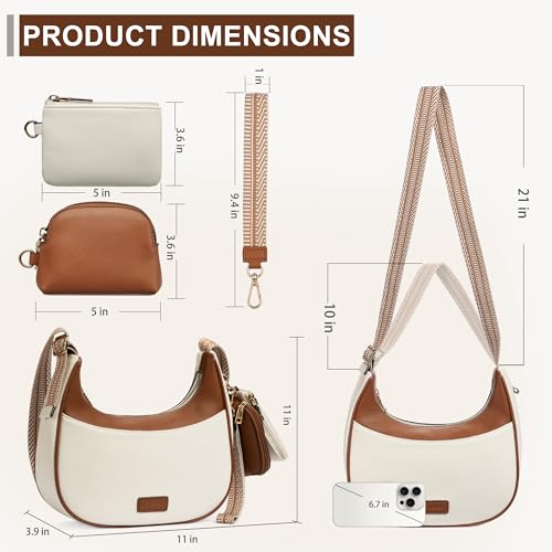 Small Crossbody Bags for Women RFID Vegan Leather Wristlet Phone Mini Purse Shoulder Handbag Wallet Travel Purse - color: N-white&brown