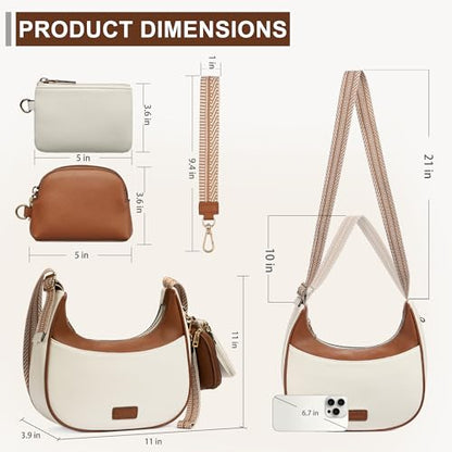 Small Crossbody Bags for Women RFID Vegan Leather Wristlet Phone Mini Purse Shoulder Handbag Wallet Travel Purse - color: N-white&brown