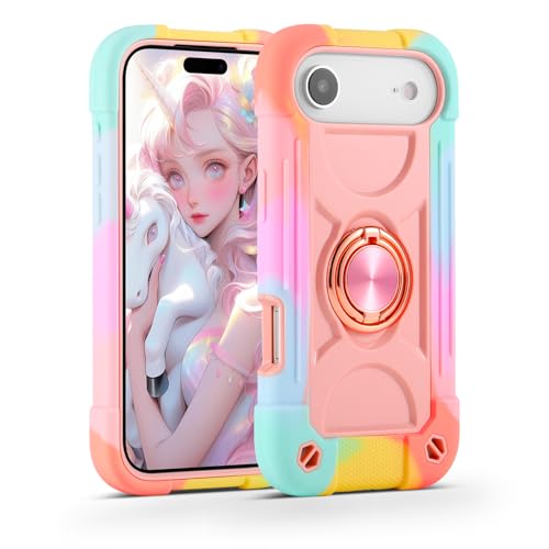 MARKILL Compatible with iPhone Air Case 6.5 Inch 2025 with 360 Degree Rotate Ring Stand, Military Grade Drop Protection Full Body Rugged Protective Case Kids - color: Rainbow Pink, size: iPhone Air 6.5"