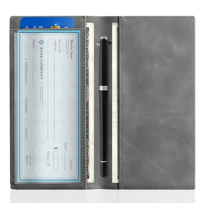 CoBak Checkbook Cover for Women & Men - PU Leather Case with RFID Blocking | Classic Design Check Book Holder for Personal and Business - color: Dark Gray