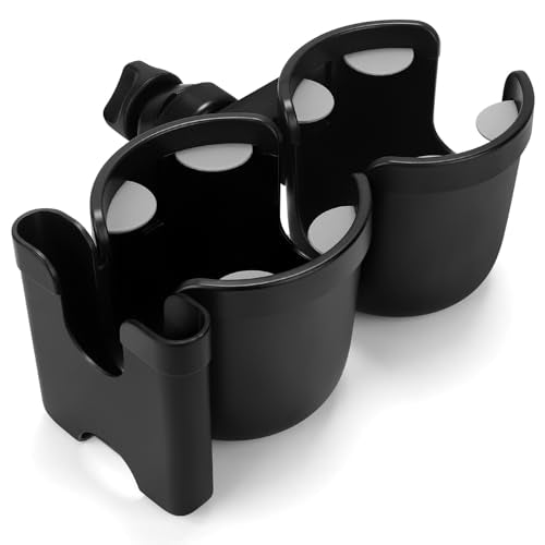 Accmor Stroller Cup Holder with Phone Holder, Bike Cup Holder, Universal Cup Holder for Uppababy Nuna Strollers, 2-in-1 Drinks Holder for Walker, Wheelchair, Scooter - color: Double Holder-All Black