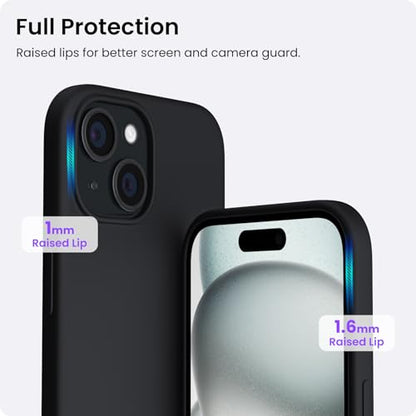 ORNARTO Compatible with iPhone 15 Case 6.1, Slim Liquid Silicone 3 Layers Full Covered Soft Gel Rubber Phone Case, Anti-Scratch Shockproof Protective Cover 6.1 Inch, Black | Slim - color: Black