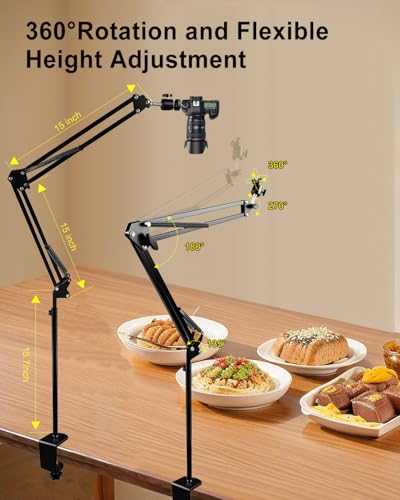 Overhead Phone Mount Fit for iPhone DSLR Webcam with Desk Clamp