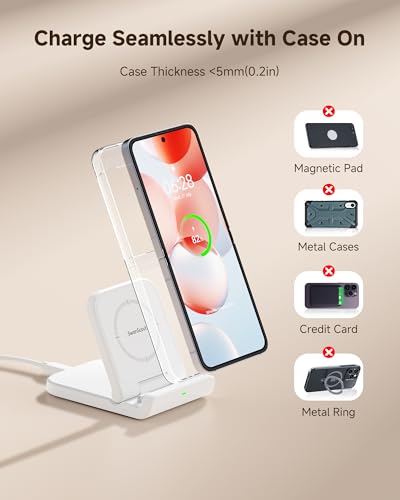 Foldable Wireless Charging Stand for Galaxy Z Flip 8 & Moto Razr Series - color: White