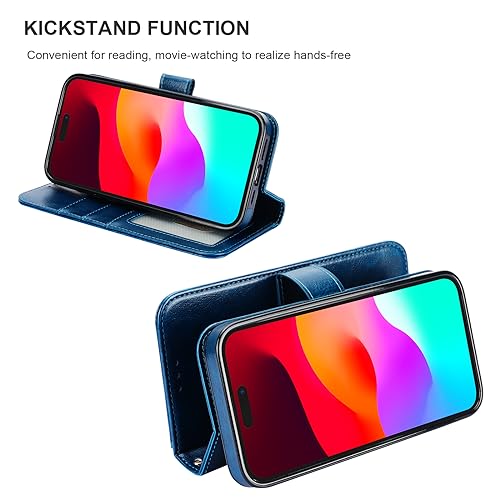 Bocasal Detachable Wallet Case Card Holder for iPhone 15 Pro, Blue | RFID Blocking Kickstand Card Slots Holder PU Leather Magnetic Shockproof Wrist Strap Removable Flip Protective Cover 6.1 inch - color: Blue