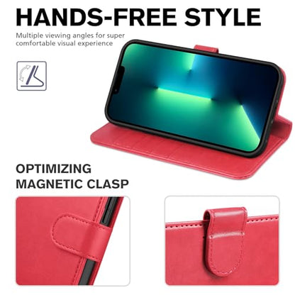 TUCCH Case Wallet for iPhone 13 Pro Max (6.7"), RFID Blocking Folio, Red - color: Red
