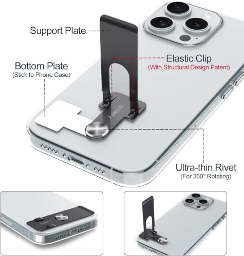 Phone Slim Stand Thin Kickstand, Ultra Thin Vertical Horizontal Universal Steel Metal Stable Mount Attachable Pocket Friendly Phone Holder for iPhone Samsung Phone Case (Black 1-Pack) - color: Black