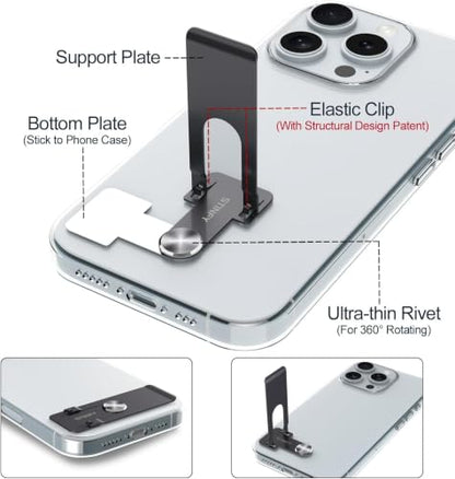Phone Slim Stand Thin Kickstand, Ultra Thin Vertical Horizontal Universal Steel Metal Stable Mount Attachable Pocket Friendly Phone Holder for iPhone Samsung Phone Case (Black 1-Pack) - color: Black