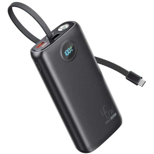 DIAMUAR Portable Charger 20000mAh 45W, Built in USB C Cable, 3W Flashlight - color: Black
