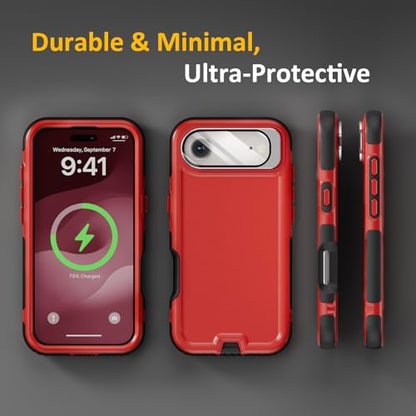 Follaroma Magnetic for iPhone 17 Air Case with Camera Stand, Red, 6.5" | Built-in Glass Camera Cover,Compatible with MagSafe,Heavy Duty Shockproof Protective,Military-Grade Anti-DropDual Layer Cover - color: Black Red, size: iPhone 17 Air 6.5''