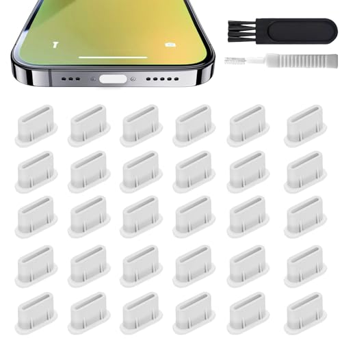 30x USB-C Charging Port Cover Silicone Anti Dust Plugs Compatible for iPhone 17 16 15 Pro Max, Galaxy S24-S10, Motorola, Pixel, iPad, MacBook & All Type-C Charging Port Incl. Cleaning Brush (White) - color: White