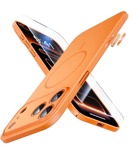 JUESHITUO Magnetic Slim Fit Case for iPhone 17 Pro, Ultra Thin Matte Hard PC Cover, Case iPhone 17 Pro Compatible with MagSafe, Off White - color: Orange, size: iPhone 17 Pro Max