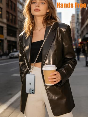 Crossbody Phone Lanyard Chain Shoulder Cell Phones Strap Charm Neck Chain with Wrist Strap Finger Grip 3 Pad Patches Tether Anti Theft Universal for iPhone 17 16 Pro Max 15 14 Samsung Gold - color: Gold Set