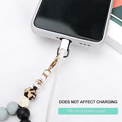 VICHUNHO Marble Silicone Beaded Phone Wrist Strap - color: Leopard Print