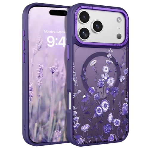 GUAGUA for iPhone 17 Pro Max Case Cute 3D Flower Pattern Magnetic Cases [Compatible with MagSafe] Translucent Matte Back Slim Shockproof Protective Phone Case for iPhone 17 Pro Max 6.9'', Purple - color: Purple, size: for iPhone 17 Pro Max