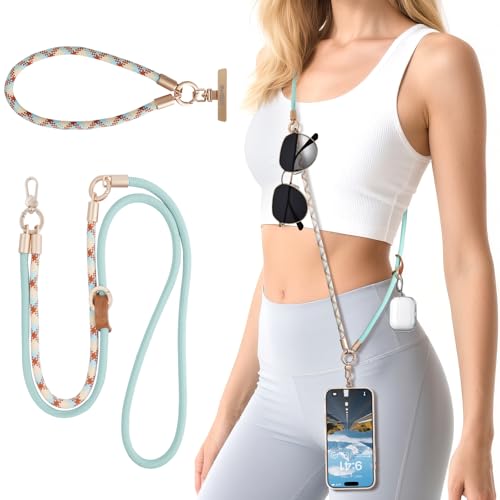 memumi Anti-Theft Phone Lanyard Crossbody for iPhone & Android, 3-in-1 Neck & Wrist Strap, 66 lbs Pull-Tested, Universal Phone Strap for Travel & Daily Use, Teal Blue - color: Teal Blue