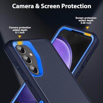 for Samsung Galaxy S23 FE Case with 2Pcs Tempered Glass Screen Protector and 1Pcs Camera Lens Protector, 3 in 1 Heavy Duty Shockproof/Drop Proof/Dust Proof Case (Navy Blue) - color: Navy Blue
