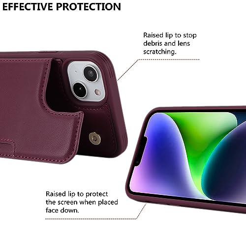 iCoverCase Compatible with iPhone 14 Plus Phone Case with Card Holder, Wallet Case for Women Men RFID Blocking PU Leather Protective Case 6.7 Inch (Wine Red) - color: Wine Red