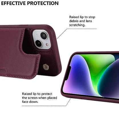 iCoverCase Compatible with iPhone 14 Plus Phone Case with Card Holder, Wallet Case for Women Men RFID Blocking PU Leather Protective Case 6.7 Inch (Wine Red) - color: Wine Red
