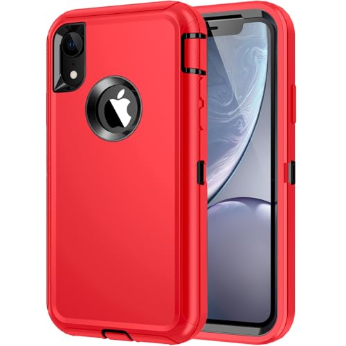 for iPhone XR Case, Heavy Duty Shockproof Dust/Drop Proof 3 Layer Full Body Protection Rugged Cover Case for Apple iPhone XR 6.1",Red/Black - color: Red/Black, size: iphone xr