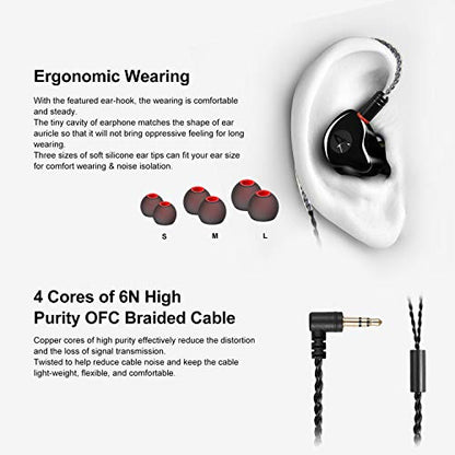 Dual Dynamic Driver IEM Earphones, HiFi Stereo In Ear Monitor Headphones - color: Black, size: No Mic