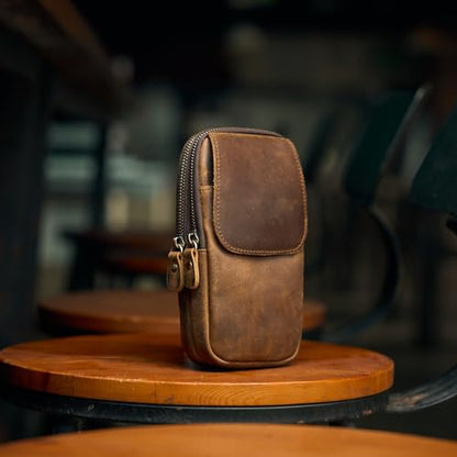 Genuine Leather Phone Holster for Belt Men, Belt Clip Wallet Case Fit for iPhone 17/16/15/14 Pro Max Samsung Galaxy S25 Edge S24 Ultra Travel Cell Phone Pouch Crossbody Purse Belt Bag (Coffee) - color: Coffee