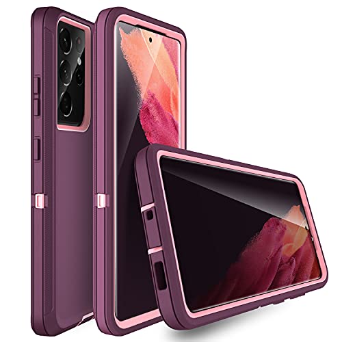 MXX Case Compatible with Galaxy S21 Ultra Case, 3-Layer Super Full Heavy Duty Body Bumper Cover/Shock Protection/Dust Proof, Designed for Samsung Galaxy S21 Ultra 5G 6.8 Inch 2021 (Plum) - color: Plum