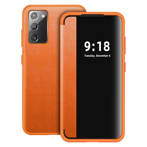 Flip Case for Samsung Galaxy Note 20 Case S View, Frosted Translucent Window Clear View Folio Protective Phone Case, 360 Degree Full Body Shockproof Flip Cover Case for Samsung Note 20 5G (Orange) - color: Orange, size: Note 20