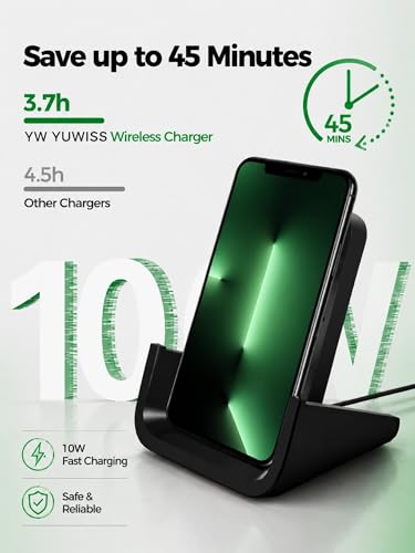 Wireless Charger YUWISS Wireless Charging Stand Cordless Charger 10/7.5/5W Compatible with iPhone 14 13 12/12 /11Pro Max/XR/XS Max/XS/X/8/8Plus Galaxy S22/S21/S9/S9+/S8/S8+ Note - color: Black