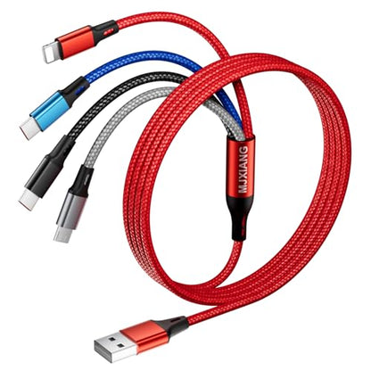 MJXIANG 4 in 1 Multi Charging Cable,4FT/2Pcs Universal 3A Fast Charger Cord