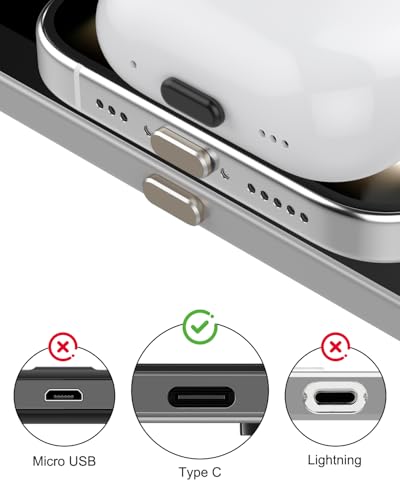USB C Dust Plug for iPhone 17 Series, 4Pcs Aluminum+4Pcs Silicone, Titanium - color: Titanium