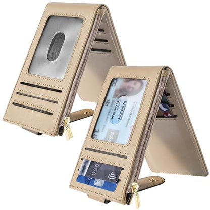 Chelmon Women's RFID Slim Card Holder Wallet | Thin Bifold Multi Card Case with Zipper Coin Pocket Purse for Women(Khaki) - color: Khaki