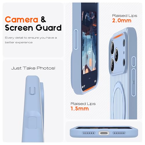 SKYLMW Striped Case for iPhone 17 Pro with Stand,6.3" Blue/White | Aesthetic Striped,Magnetic Stand,Compatible with Mag-Safe,Silicone 17 Pro Phone Case - color: Blue/White, size: Iphone 17 Pro