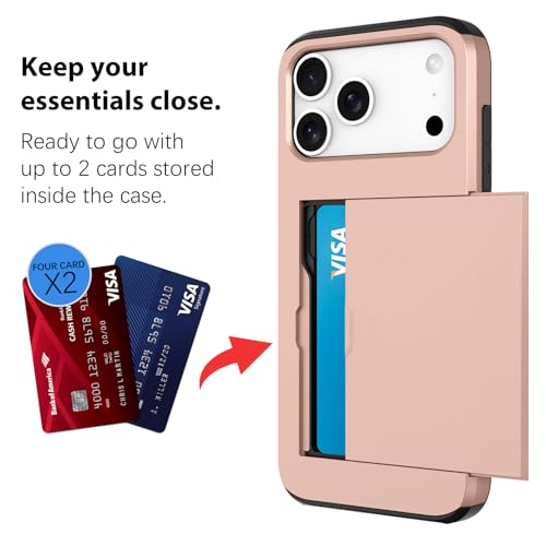 Wallet Case for iPhone 17 Pro Max with 2 Card Holder Credit Slot - color: Rose Gold, size: iPhone 17 Pro Max