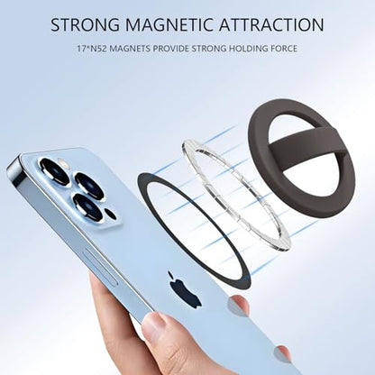 Magnetic Silicone Phone Grip,Comfy Finger Loop Grip Phone Holder,Strong Grip,Comfortable,Easy to Install and Remove,Compatible with Magsafe for iPhone 16/15/14/13/12 Series (Black) - color: Black