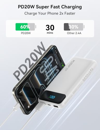Nusyddy Portable Charger 10000mAh with 4 Built-in Cables & 6 Outputs White - color: White